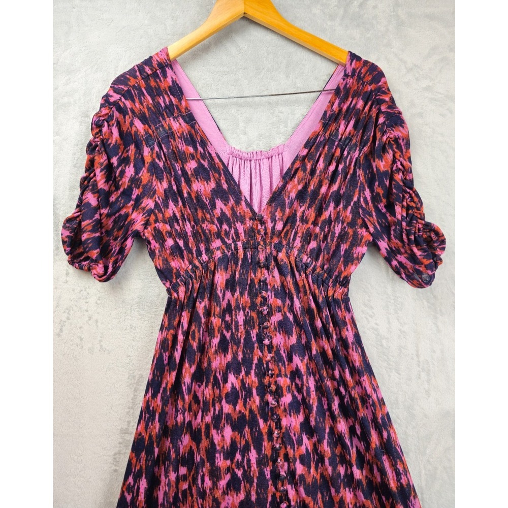 Anthropologie Women's Purple Printed Ruched-Sleeve Mesh Lined Maxi Dress Small - Picture 3 of 6